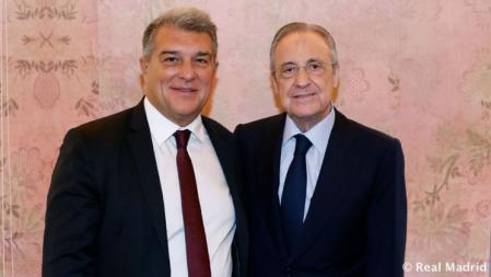 Joan Laporta y Florentino Pérez, antes de la comida de directivas previa al Real Madrid-Barça de LaLiga 2022-23