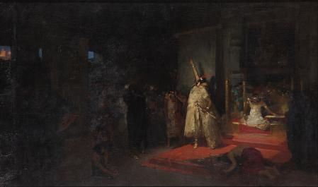 'El Rescate de Atahualpa', pintura de Carlos Baca-Flor que representa la negociación del rescate de Atahualpa.