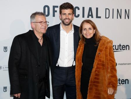 Soccerplayer Gerard Pique with parents Joan Pique and Montserrat Bernabeu at photocall for Davis Cup Official Dinner 2019 in Madrid on Saturday, 16 November 2019