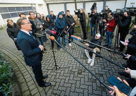 Boris Pistorius, former Interior Minister of Lower Saxony and future Federal Minister of Defense, speaks during a press statement at Lower Saxony's Interior Ministry in Hannover, Germany, Tuesday, Jan- 17, 2023. Following the resignation of Defense Minister Lambrecht, Lower Saxony's Interior Minister Boris Pistorius will succeed her. (Julian Stratenschulte/dpa via AP)
