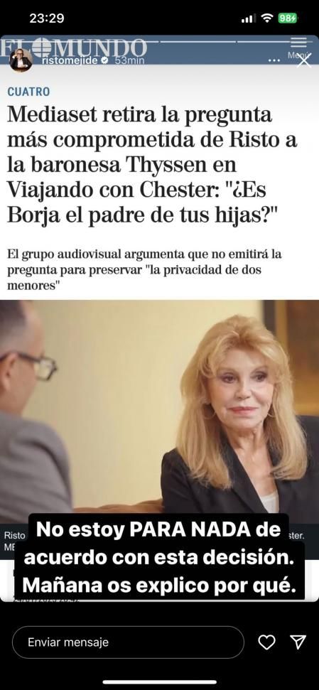 Risto Mejide denuncia la censura de Mediaset en su entrevista a Tita Cervera