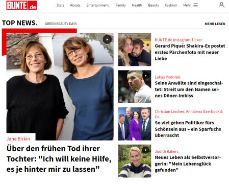 Portada digital de Bunte.