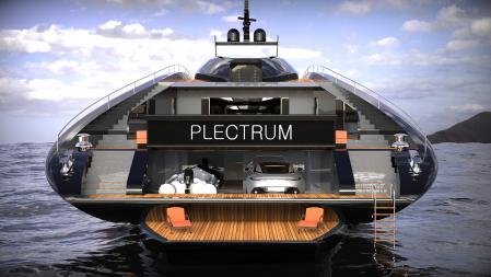 Plectrum, el extraordinario superyate que navega a 140 kmh suspendido sobre el agua.