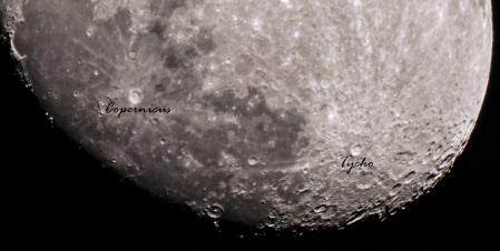 Identificación de lo cráteres de la luna Copernicus y Tycho.
