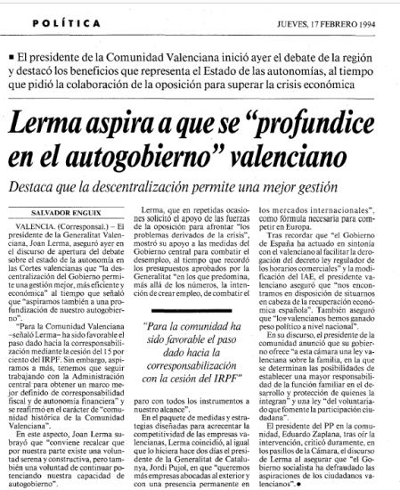 Noticia del intento de cambio de estrategia de Joan Lerma