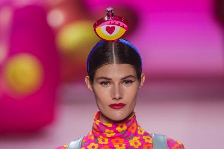 A model wears a creation by Agatha Ruiz de la Prada during Fashion Week in Madrid, Spain, Thursday, Feb. 16, 2023. (AP Photo/Manu Fernandez)