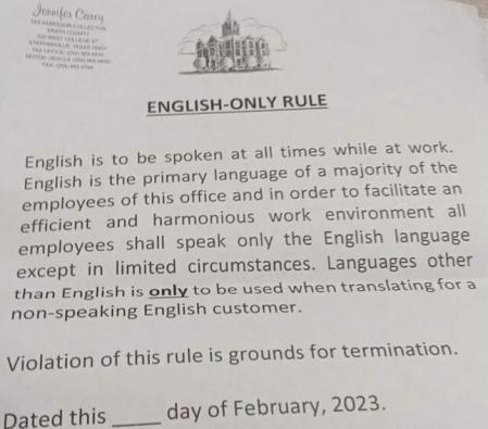 Deja el trabajo en Estados Unidos porque le imponen una regla de “hablar solo inglés” y descubre que es ilegal