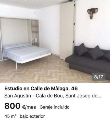 Un apartamento de 45 metros por 800 euros al mes en Eivissa.
