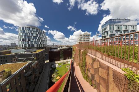 Nordhavn district with the portland towers from top of the Konditaget Lüders car park. Copenhagen. Denmark