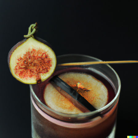 El cóctel 'Esencia de higuera', que lleva ginebra, jugo de higos frescos, licor de cassis y zumo de limón, propuesto por ChatGPT y creado visualmente por DALL-E