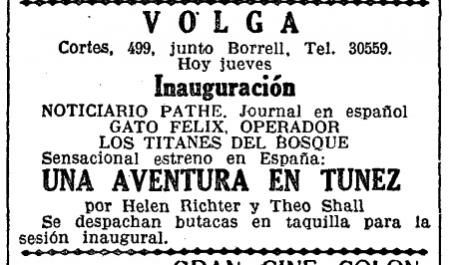 Programación de la inauguración del cine Volga.