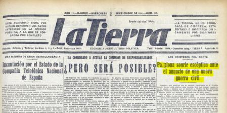 Alusiones a una potencial guerra civil en 'La Tierra', 2 de septiembre de 1931.