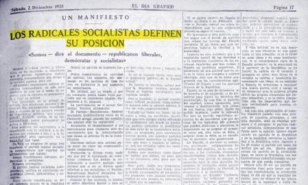 Manifiesto rechazando cualquier dictadura publicado en 'El Día Gráfico' el 2 de diciembre de 1933.