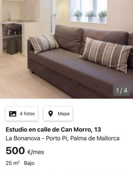 Un apartamento por 500 euros: una rareza en la oferta de alquiler en Baleares.