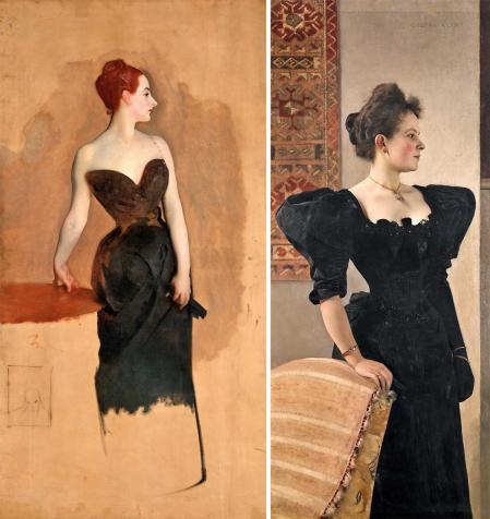 Izqda., ‘Estudio para Madame Gautreau’ (base para ‘Madame X’), John Singer Sargent, c. 1884 (Tate, Londres). Dcha., ‘Retrato de una dama’, Gustav Klimt, c. 1893 (Belvedere, Viena).