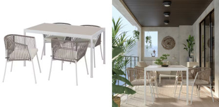 SEGERÖN, mesa y 4 sillas con reposabrazos