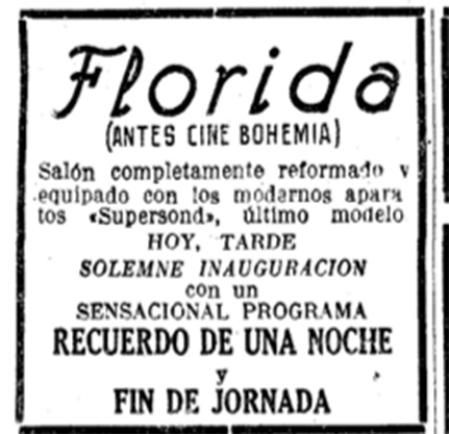 Anuncio del Cine Florida.