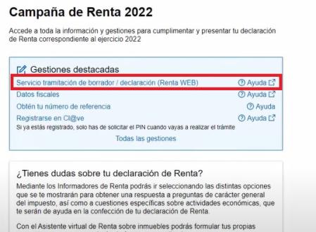 Enlace de acceso al borrador de la renta