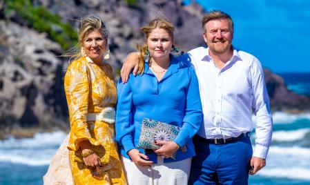 King Willem Alexander and Queen Maxima of the Netherlands with Princess Amalia, Princess of Orange during a oficial visit to Sint Eustatius, on day 10 of their visit to the Dutch Caribbean Islands.