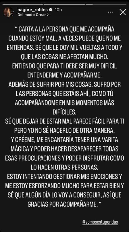Nagore Robles comparte un bonito texto a través de su Instagram