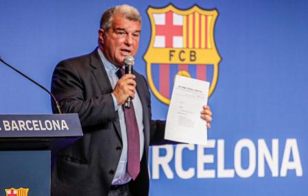 Joan Laporta, presidente FC Barcelona, durante su primera comparecencia