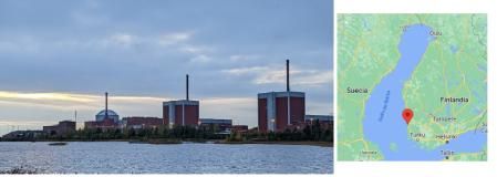 Central nuclear de Olkiluoto, con sus tres reactores, (a la izquierda el número 3)  .
