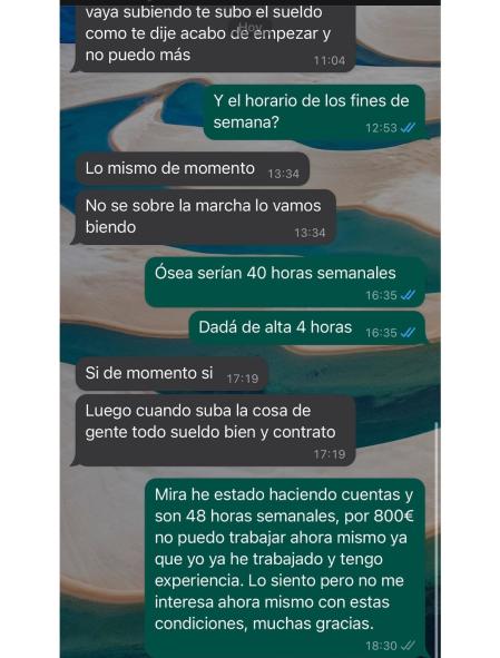 La conversación entre el hostelero y el candidato a camarero ha indignado a las redes