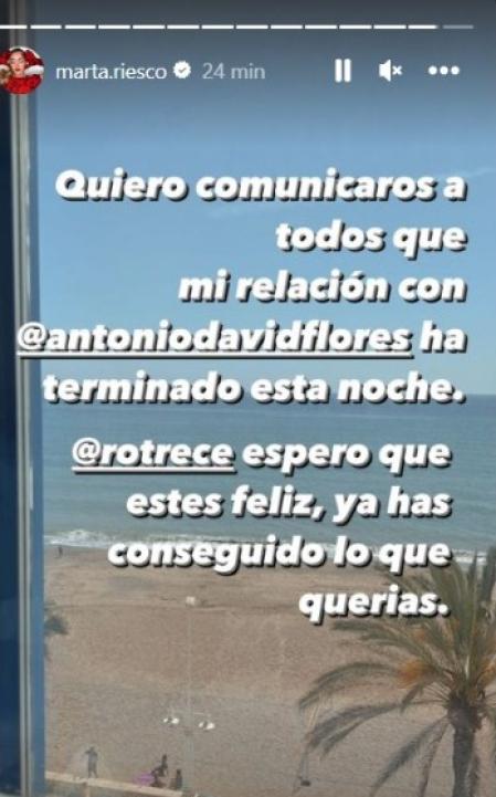 Marta Riesco anuncia que ya no está con Antonio David Flores