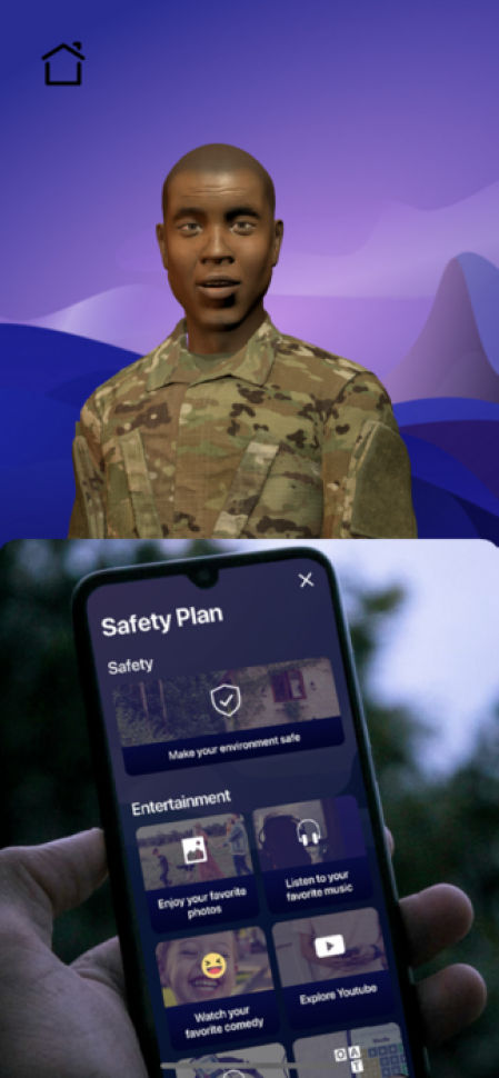 El asistente virtual impulsado por IA de Battle Buddy utiliza la detección pasiva a través de un teléfono u otros dispositivos portátiles, como un reloj inteligente, para brindar mensajes personalizados de salud, bienestar y prevención del suicidio.
