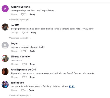 Comentarios del vídeo de Tik Tok