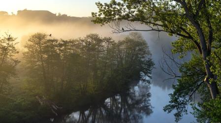 Humo ártico al amanecer en el río Ter.
