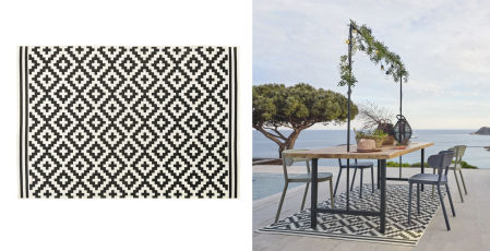 ZARIA - Alfombra de polipropileno tejido con motivos gráficos negros y blancos 120x180