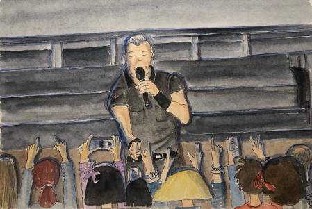 The Boss en concierto en Barcelona, con las tres Tietes en primera fila, una ilustración de Susi Chin para El Burladero del Lector.