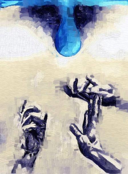 Ilustración de la sequía en Catalunya y cómo llovió tras la visita de Obama a la Moreneta, una obra de Ana Galar para El Burladero del Lector.