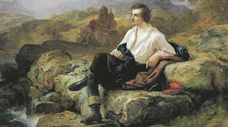 UNSPECIFIED - MAY 22: Lord Byron (1788-1824) on the shore of the Hellenic sea, ca 1850, by Giacomo Trecourt (1812-1882), oil on canvas, 153x114.5 cm. Pavia, Musei Civici Del Castello Visconteo, Pinacoteca Malaspina (Art Gallery) (Photo by DeAgostini/Getty Images)