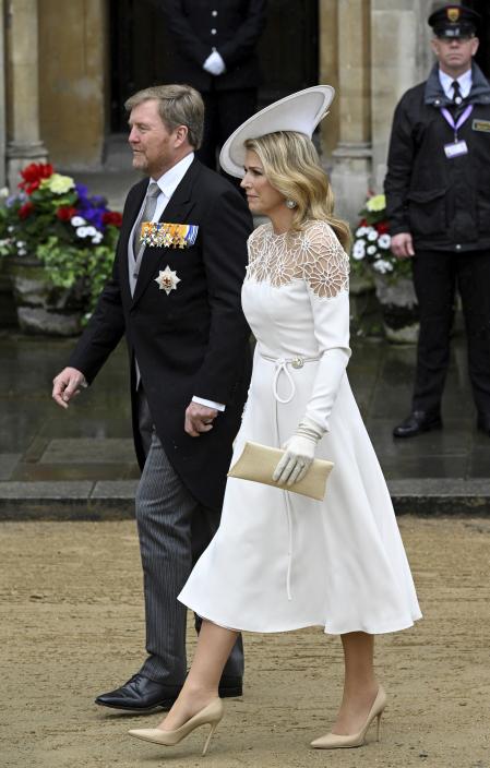 King Willem-Alexander of the Netherlands and Queen Maxima arrive to attend Britain's King Charles III and Camilla, the Queen Consort, coronation ceremony at Westminster Abbey, London, Saturday, May 6, 2023. (Toby Melville, Pool via AP)