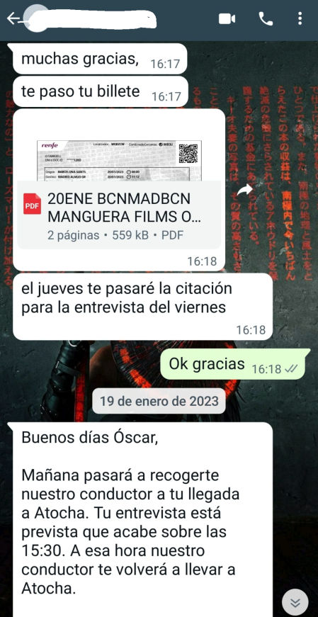 La invitación a Tarruella para viajar a Madrid.