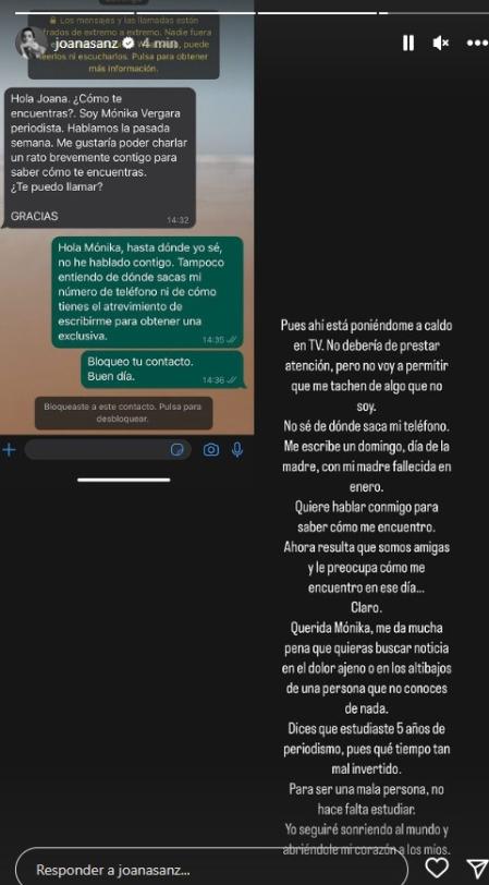 Mónika Vergara contacta con Joana Sanz