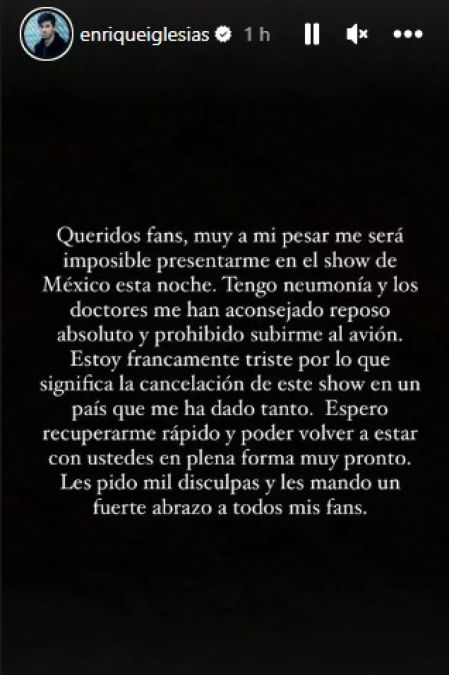 El cantante ha publicado un sentido comunicado