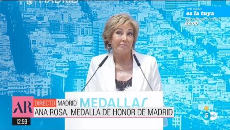 Ana Rosa Quintana en su discurso de recogida de la Medalla de Honor de la ciudad de Madrid