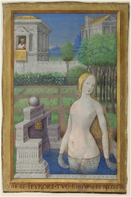 Betsabé bañándose (1498-1499), de Jean Bourdichon, miniatura de ‘El libro de horas de Luis XII’. Museo J. Paul Getty, ms 79 [2003.105].
