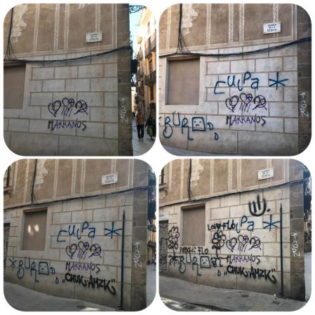 En cada una de las fotos se observa una nueva pintada de grafiti en la pared.