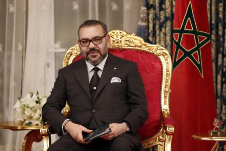 King of Morocco Mohammed VI during the signing of bilateral agreements between Spain and Morocco at the RoyalPalace ofAgdal in Rabat on Wednesday 13 February 2019.