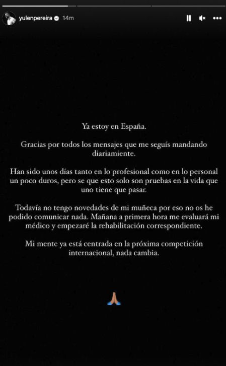 Historia de Instagram de Yulen Pereira