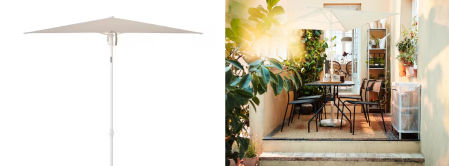 TVETÖ, sombrilla, inclinable/beige grisáceo blanco