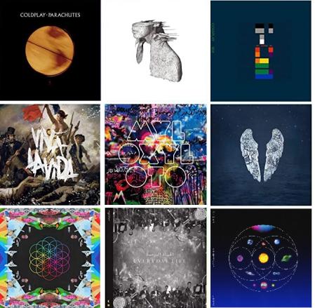 Portadas de los nueve álbums publicados por Coldplay
