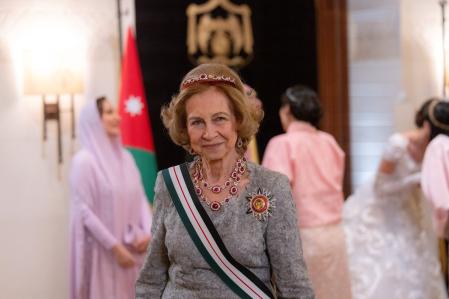 Former Queen of Spain Sofia attends a reception on the day of the royal wedding of Jordan's Crown Prince Hussein and Rajwa Al Saif, in Amman, Jordan, June 1, 2023. Royal Hashemite Court (RHC)/Handout via REUTERS ATTENTION EDITORS - THIS IMAGE WAS PROVIDED BY A THIRD PARTY.