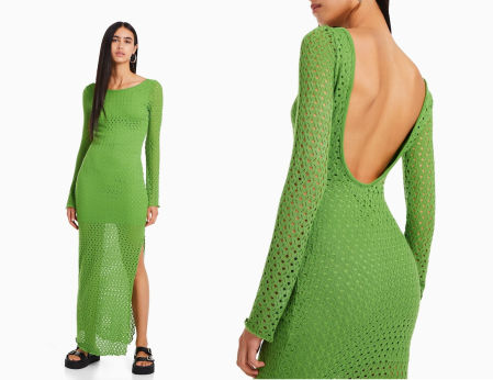 Vestido largo en manga larga crochet