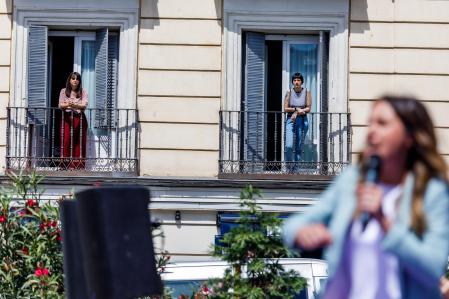 Míting en la plaza Pedro Zerolo Ione Belarra Irene Montero Alexandra Jacinto  Roberto Sotomayor