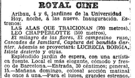 Anuncio de la inauguración del Cine Royal el 18 de mayo de 1912.